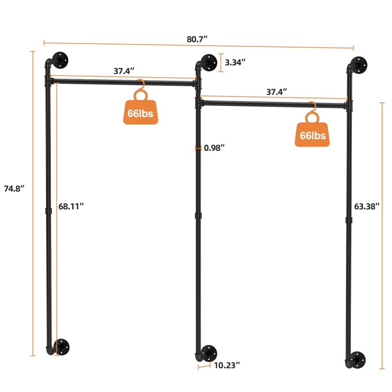 Wall Mounted Clothing Rack Hanging Rod Industrial Pipe image 2
