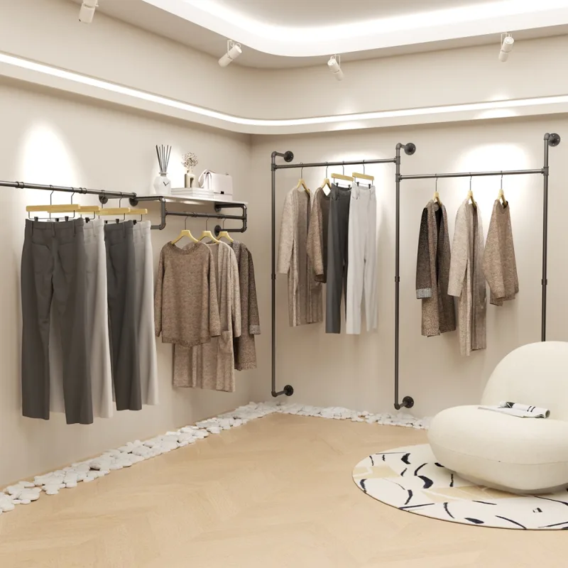 Wall Mounted Clothing Rack Hanging Rod Industrial Pipe image 4