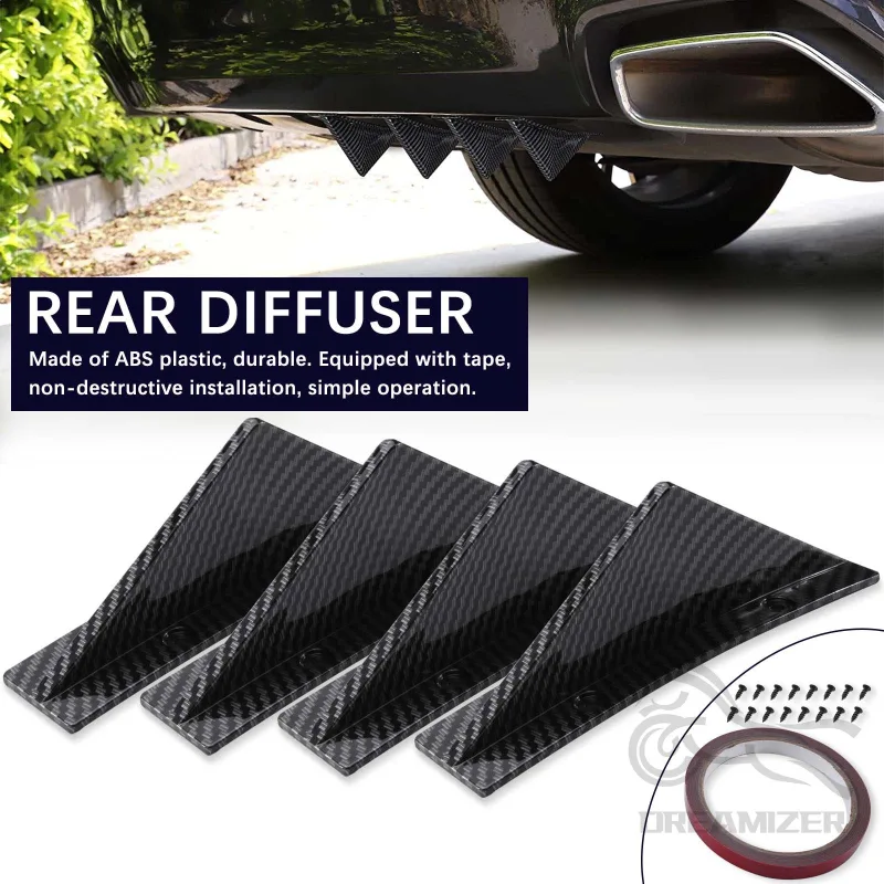4pcs Universal Carbon Fiber Black ABS Rear Bumper Lip Diffuser Spoiler for Enhancing Car Aerodynamics And Style Protecto image 1