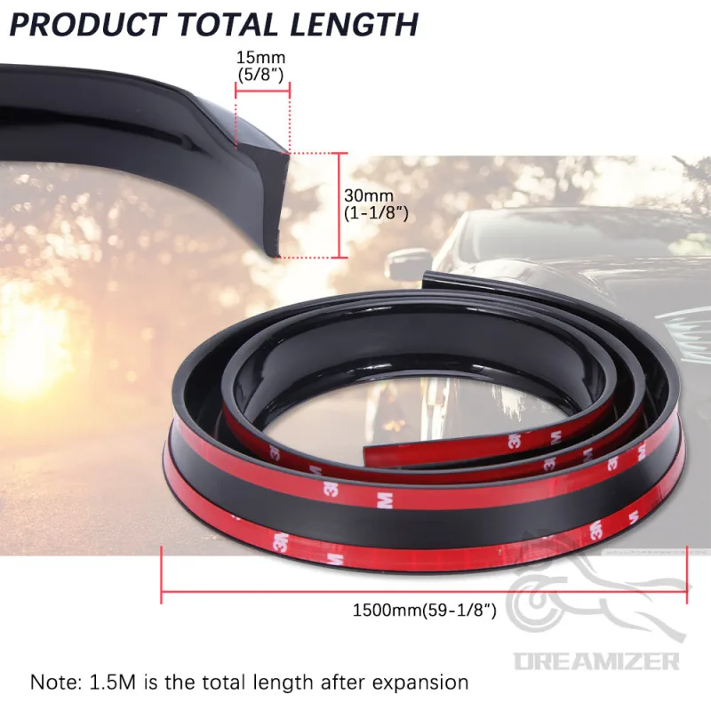 1.5M Universal Roof Spoiler Car-Styling 5D Carbon Rubber Tail Spoiler PU Brazing DIY Refit Spoiler Suitable By Some Type image 6
