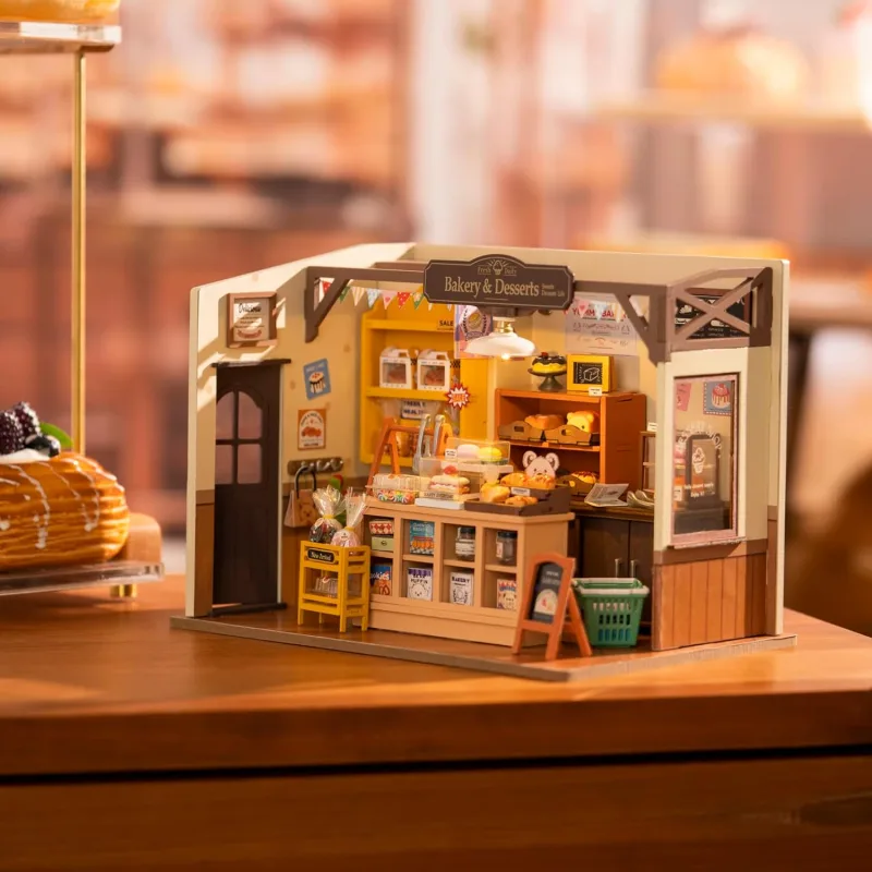 Robotime Mini Dolls House Building Kit DIY Miniature House Kit  with Furniture and LED Lights for Women's or Girl's Birt image 2