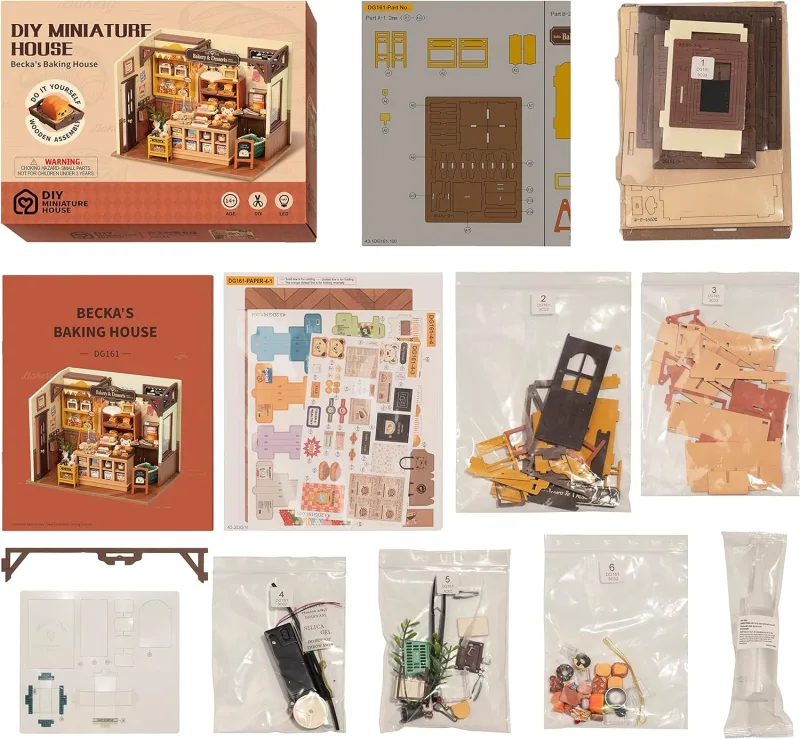 Robotime Mini Dolls House Building Kit DIY Miniature House Kit  with Furniture and LED Lights for Women's or Girl's Birt image 6