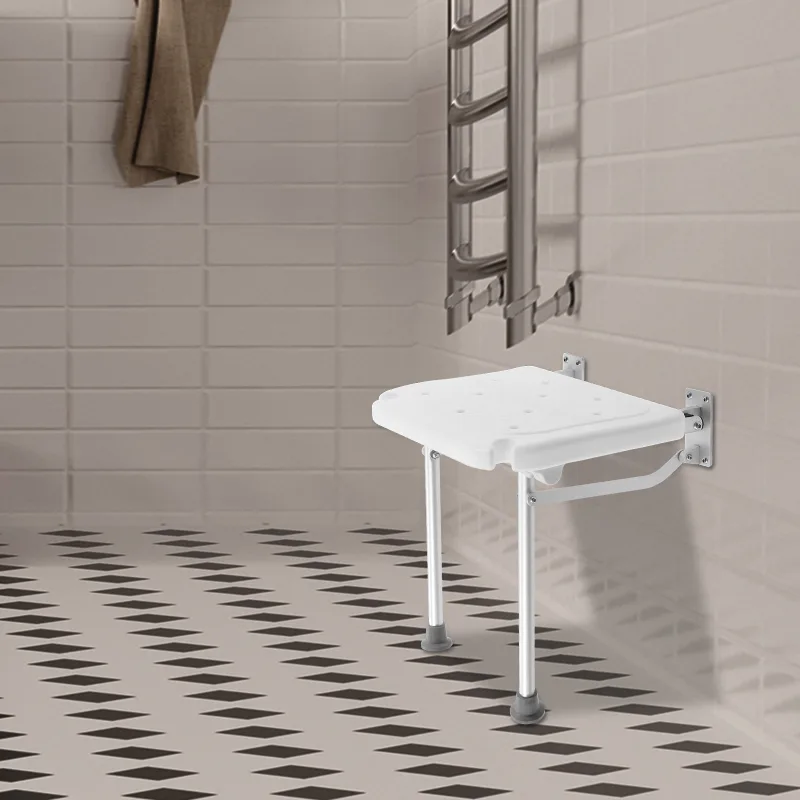 Wall Mount Folding Shower Seat Bath Chair Shower Stool Folding Shower Seat w/Support Feet for Elderly Pregnant Women Dis image 2