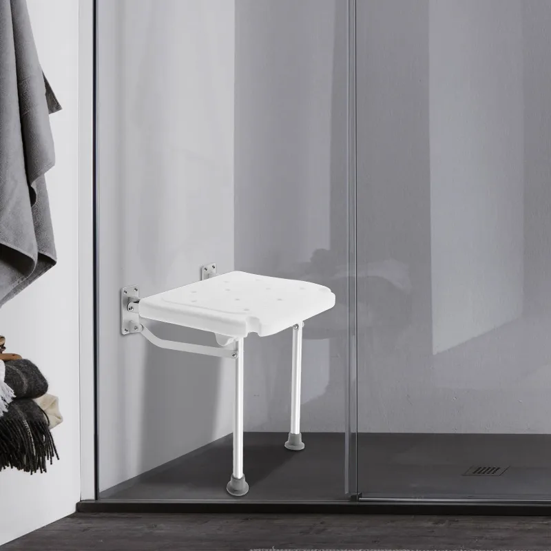 Wall Mount Folding Shower Seat Bath Chair Shower Stool Folding Shower Seat w/Support Feet for Elderly Pregnant Women Dis image 3
