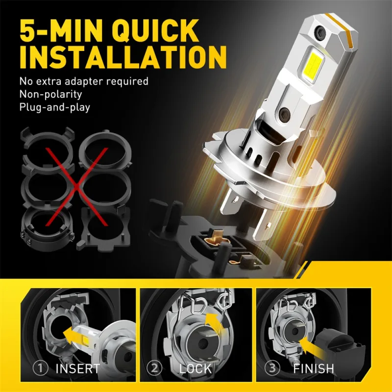 AUXITO 2Pcs 60W H7 LED Lights High Power 1:1 Mini Size Car Lights Auto Head Lamp Wireless H7 Turbo Led 12V 6500K Car LED image 5