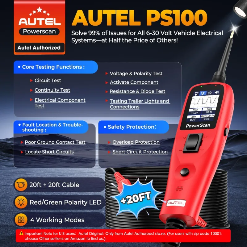 Autel PowerScan PS100  Electrical System Diagnostic Tool  Automotive Circuit Tester Power Circuit Probe Kit image 2