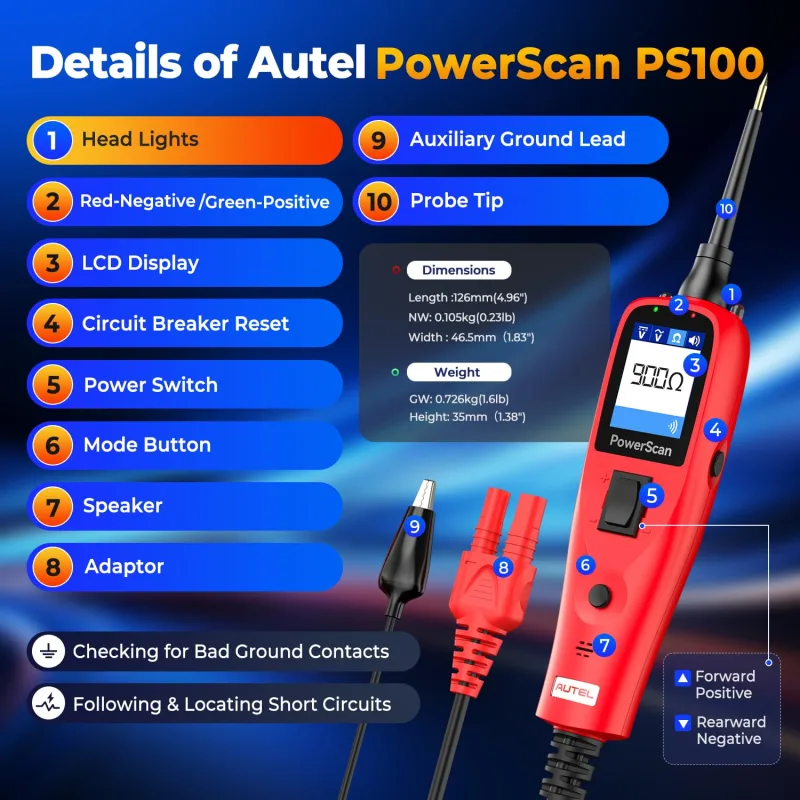 Autel PowerScan PS100  Electrical System Diagnostic Tool  Automotive Circuit Tester Power Circuit Probe Kit image 6