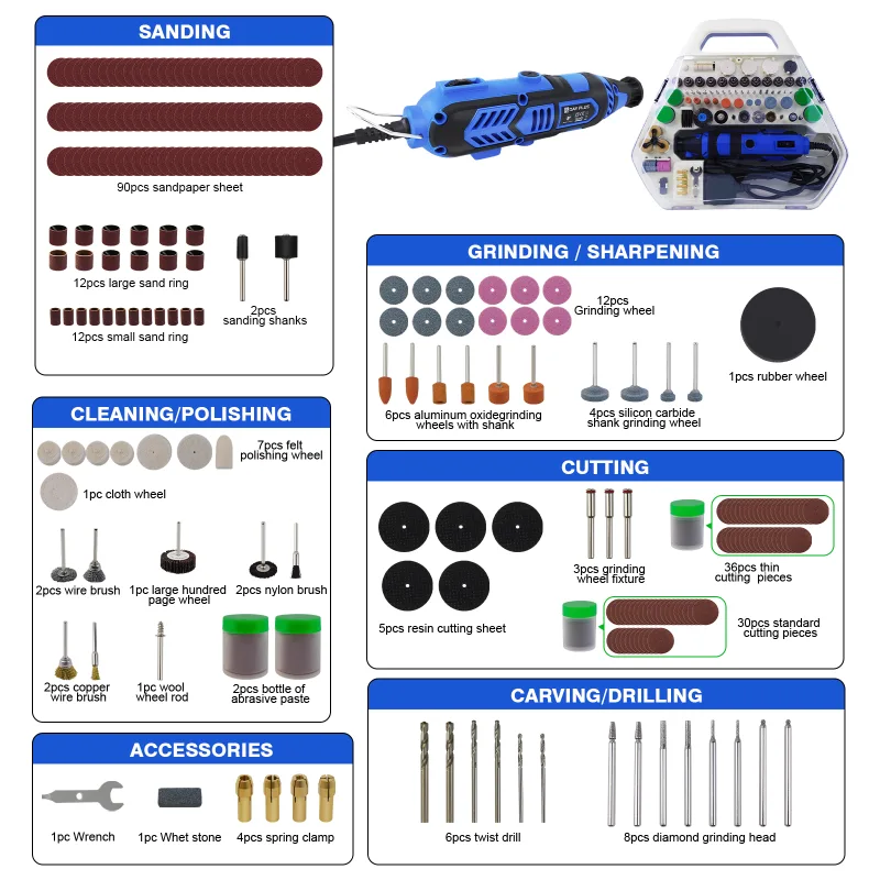 PRO. 252pcs Mini Drill Accessories Kit Abrasive Rotary Tool Accesorios Bits Blades Discs Set for Dremel Sanding Cutting  image 6