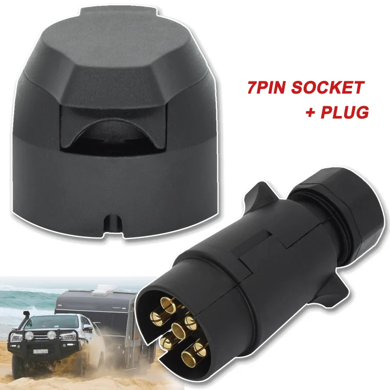 7 Pin 12V European Trailer Socket + Plug Tow Bar Electrics Connector Adapter For RV Truck Vans Caravans Transfer Signal  image 1