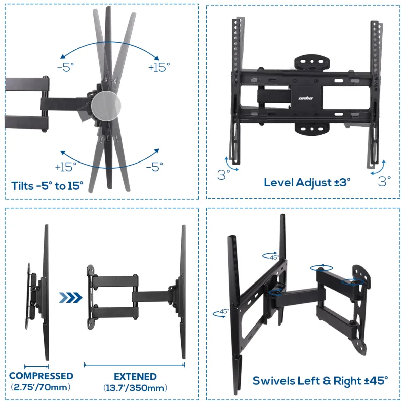 Tilting Swivel Wall TV Wall Bracket Mount Double Arms for 32-55 Inch image 2