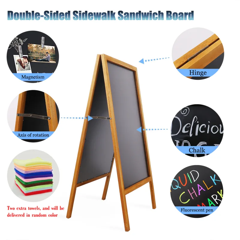 Outdoor Wooden Advertising Board Magnetic Double Sided Blackboard Chalkboard Display Stand Wood Easel with 2 Cleaning Cl image 2