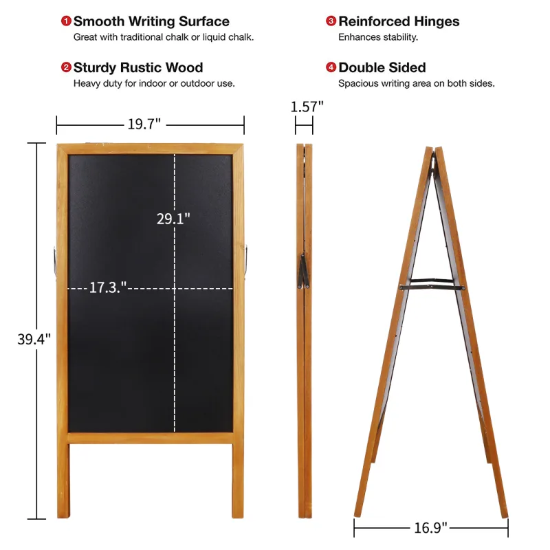 Outdoor Wooden Advertising Board Magnetic Double Sided Blackboard Chalkboard Display Stand Wood Easel with 2 Cleaning Cl image 3