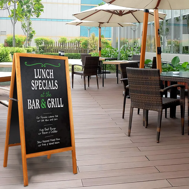 Outdoor Wooden Advertising Board Magnetic Double Sided Blackboard Chalkboard Display Stand Wood Easel with 2 Cleaning Cl image 4