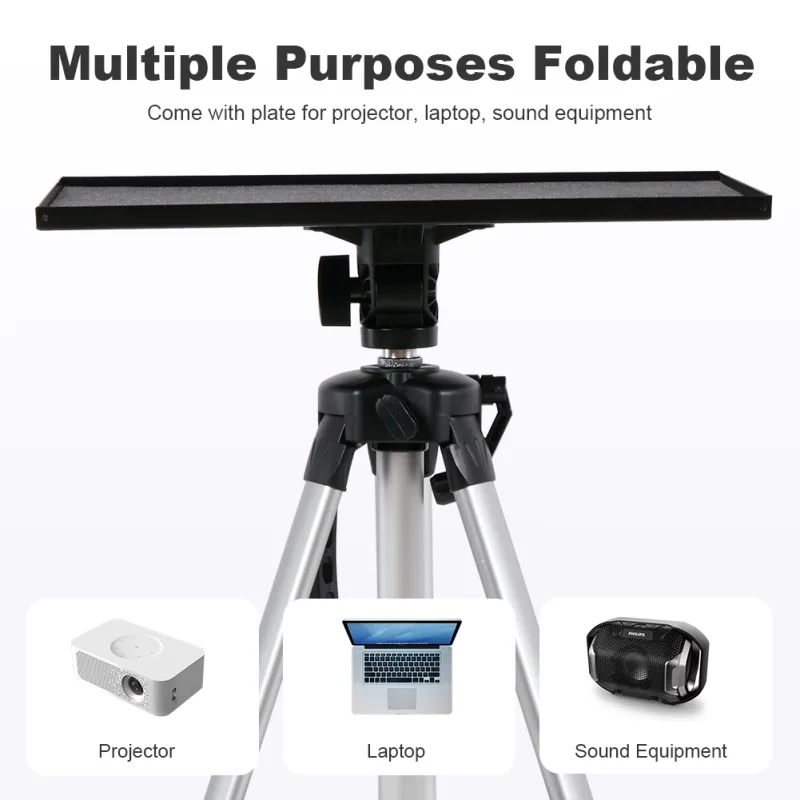 Tripod Projector Stand Foldable Laptop Stand Aluminum Projector Tripod with Plate and Carrying Bag Height Adjustable image 2
