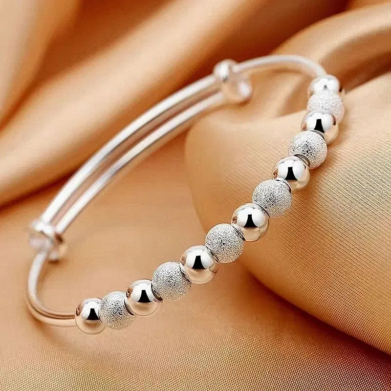 Trendy 925 Sterling Silver Bangles Bracelet Charms Cute Open for Women Fashion Jewelry Adjustment Size Cuff Wedding Part image 3
