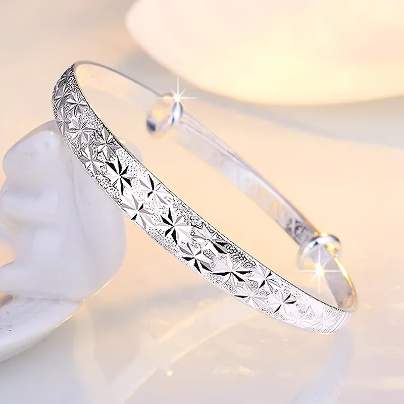 Trendy 925 Sterling Silver Bangles Bracelet Charms Cute Open for Women Fashion Jewelry Adjustment Size Cuff Wedding Part image 4