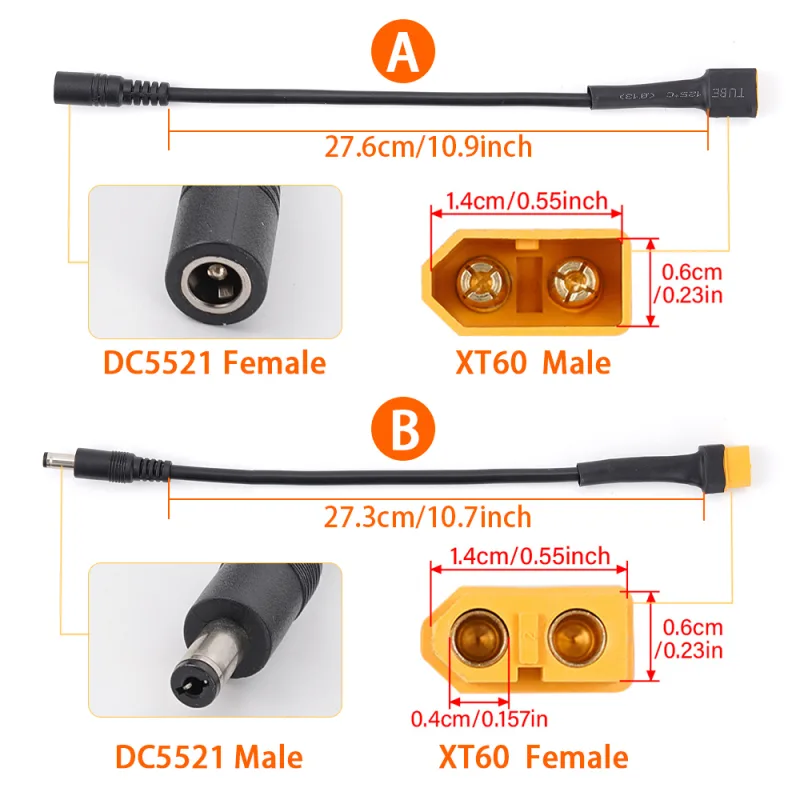 Solar Connection Line XT60 Male/Female Connector To DC5521 18AWG Power Cable Adaptor For Car Battery Charging Adapter Ca image 3
