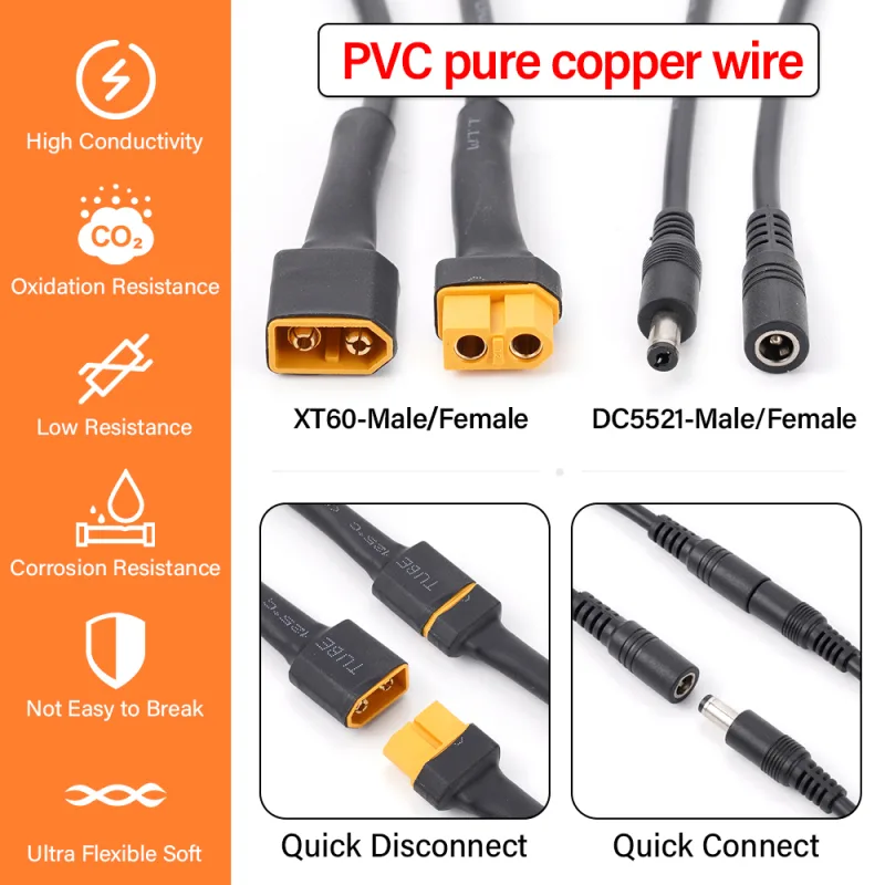 Solar Connection Line XT60 Male/Female Connector To DC5521 18AWG Power Cable Adaptor For Car Battery Charging Adapter Ca image 4