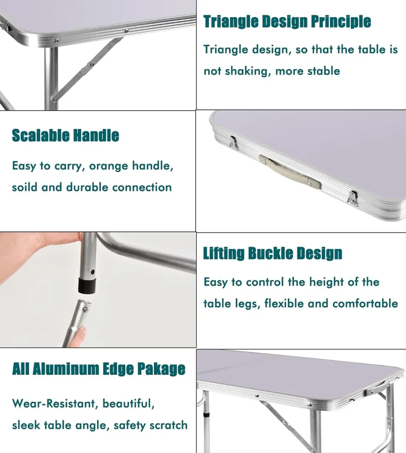 EFAN Picnic Folding Tables,3FT Heavy Duty Aluminium Portable 90x60x37/67cm Adjustable Height Lightweight for Camp+Carry  image 5