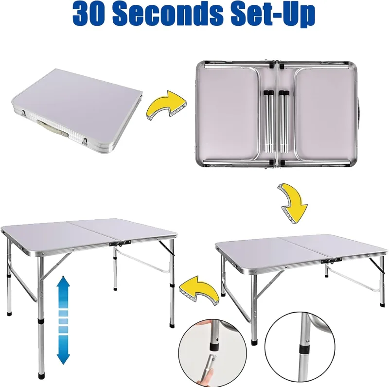 EFAN Picnic Folding Tables,3FT Heavy Duty Aluminium Portable 90x60x37/67cm Adjustable Height Lightweight for Camp+Carry  image 6