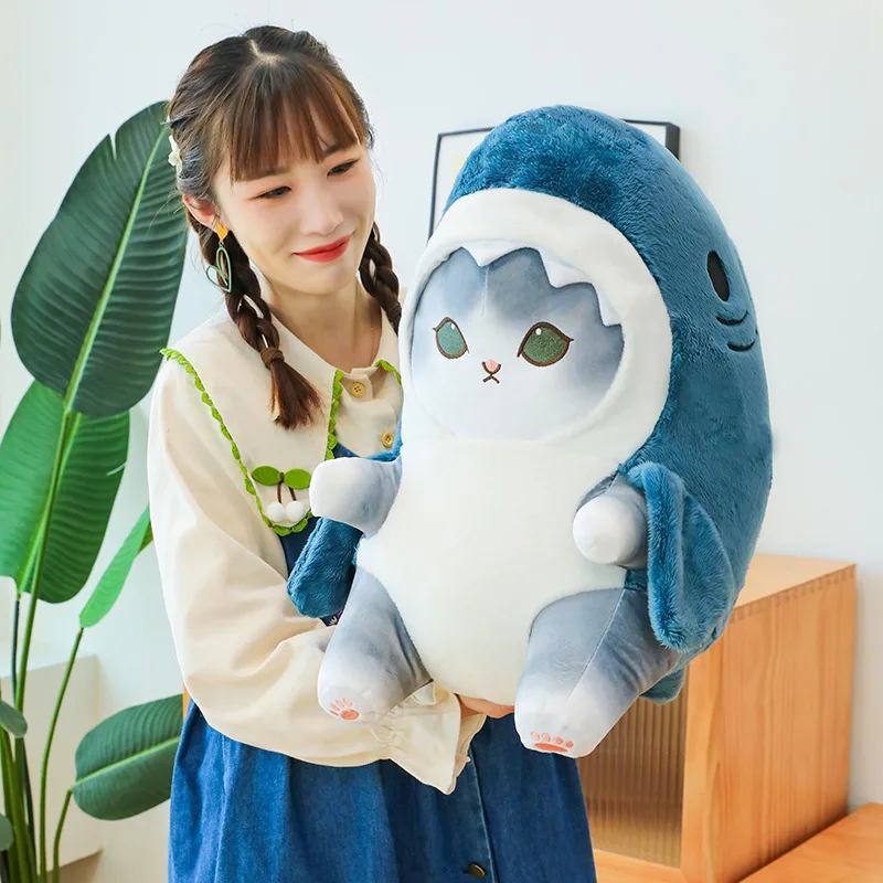 Funny Shark Cat Transformed Cat Doll Plush Toy for Kids, Kawaii Girl Rag Doll, Children's Pillow, Creative Gift, New Product - image 4