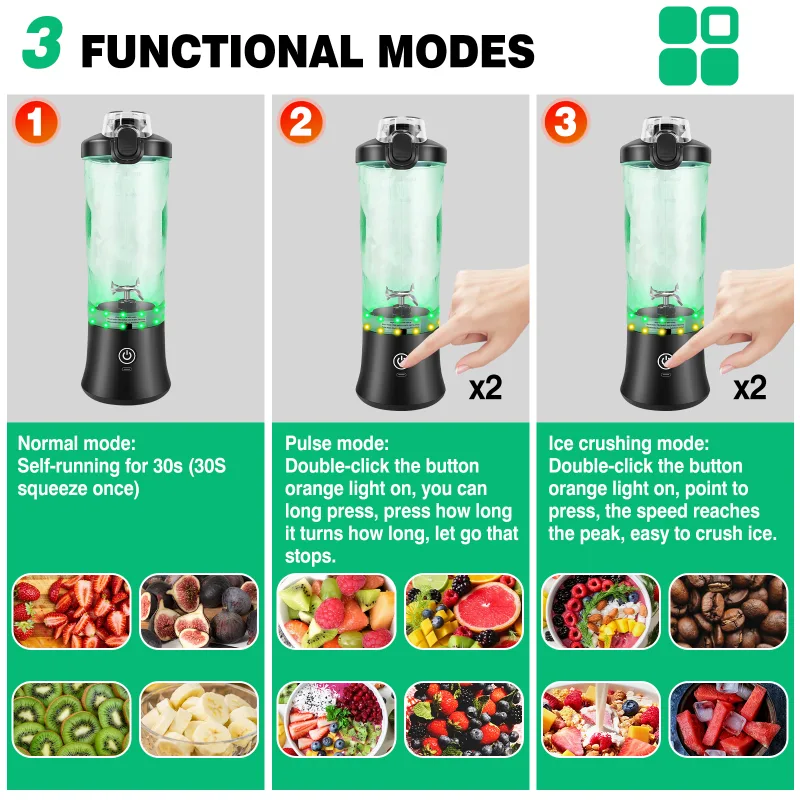 Professional 2 In 1 Portable Blender 600ML Electric Juicer Fruit Mixers USB Rechargeable Smoothie Mini Blender Personal  image 4