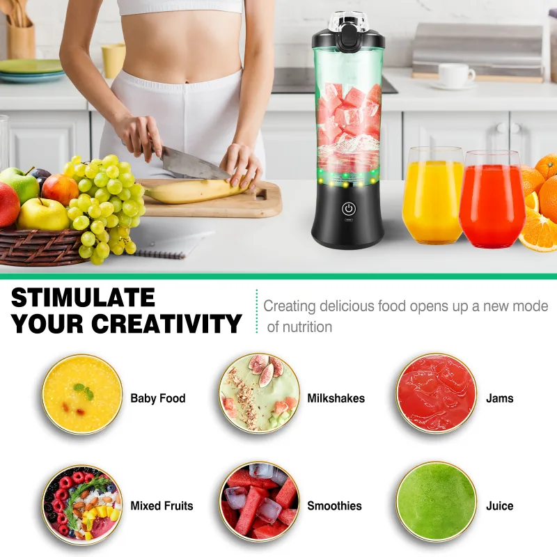 Professional 2 In 1 Portable Blender 600ML Electric Juicer Fruit Mixers USB Rechargeable Smoothie Mini Blender Personal  image 6