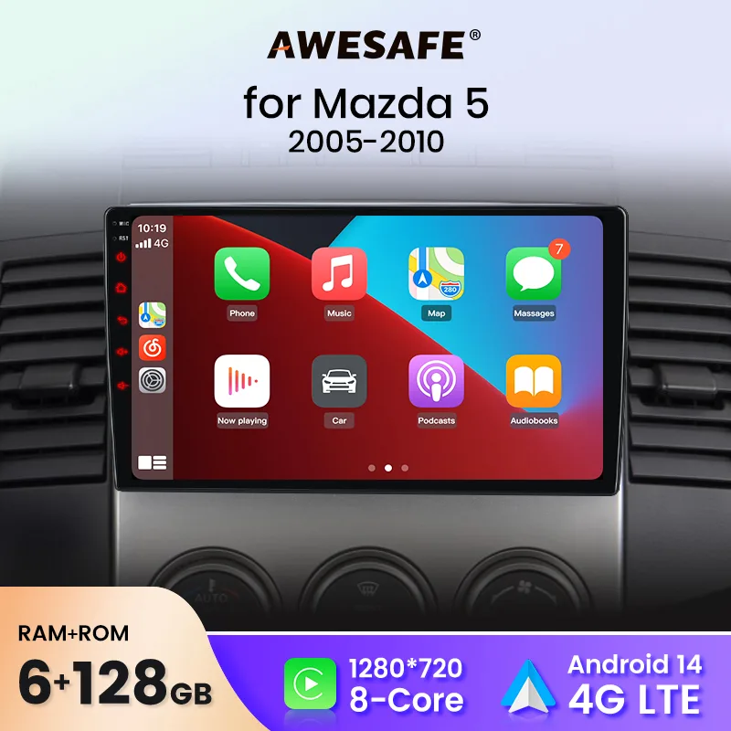 AWESAFE 9-inch Double Din Car Stereo for Mazda 5 image 1