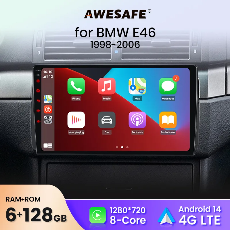 AWESAFE Wireless CarPlay Android Auto Car Radio Stereo For BMW E46 Coupe M3 316i 318i Car Intelligent Systems BT FM RDS  image 1