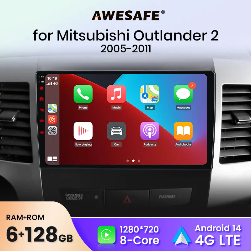 AWESAFE Wireless CarPlay for Apple Android Auto Car Radio Stereo For Mitsubishi Outlander 2005-2012 GPS Bluetooth TouchS image 1