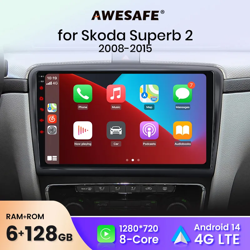 AWESAFE Wireless CarPlay Android Auto Car Radio Stereo For Skoda Superb 2 2008-2015  Car Intelligent Systems BT FM RDS P image 1