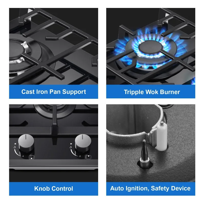 TopStrong 2 Burners 30cm Kitchen Built in Tempered Glass NG/LPG Dual Fuel Gas Hob UKGCT-B02 image 2