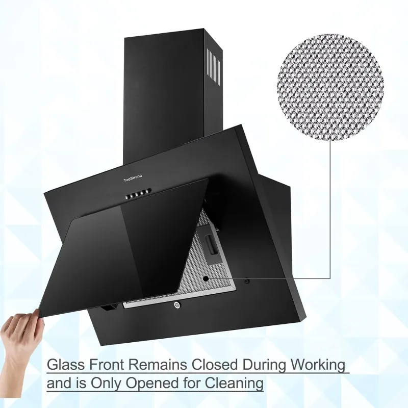 TopStrong 60cm Wall Mount Tempered Glass Stainless Steel Range Cooker Extractor Hood UKGV4760 image 2