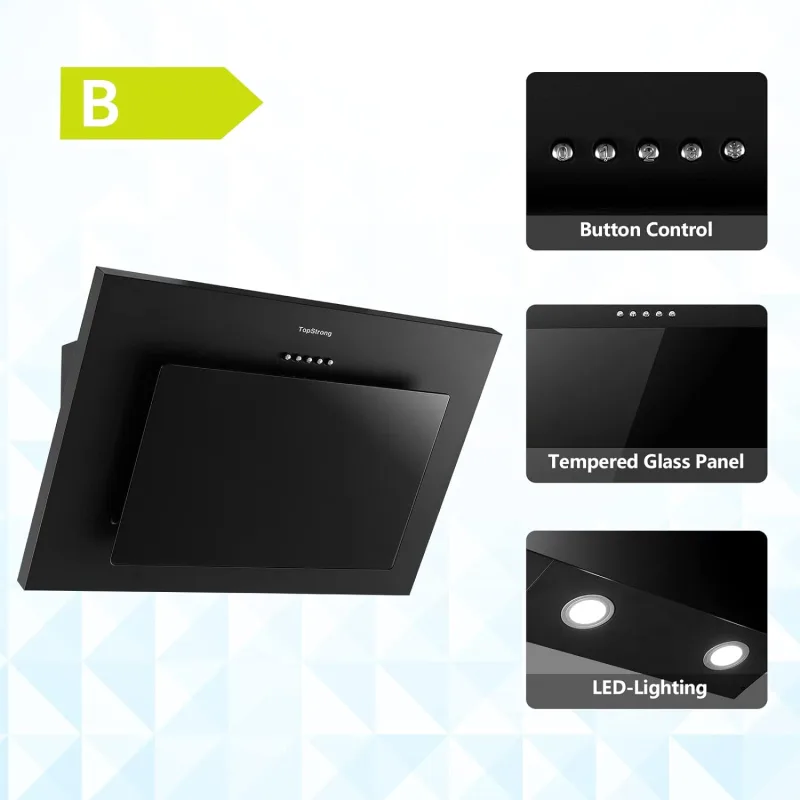 TopStrong 60cm Wall Mount Tempered Glass Stainless Steel Range Cooker Extractor Hood UKGV4760 image 3