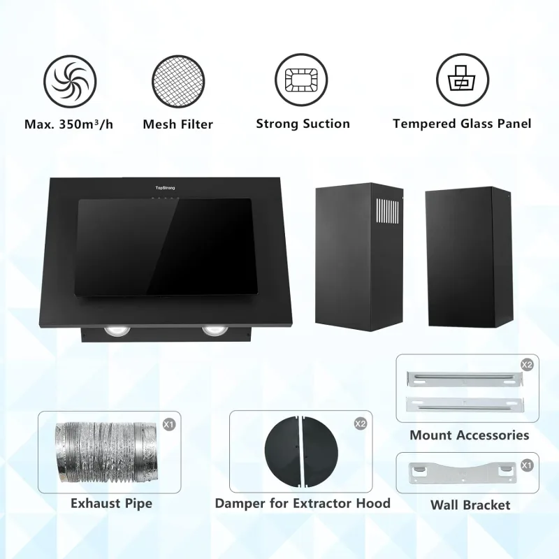 TopStrong 60cm Wall Mount Tempered Glass Stainless Steel Range Cooker Extractor Hood UKGV4760 image 4