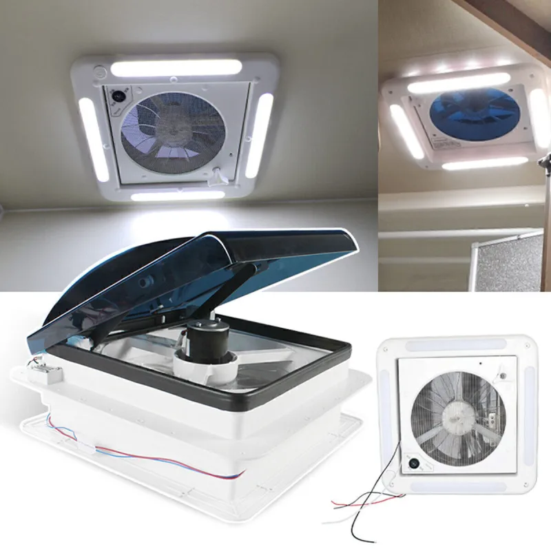 14" Roof Vent Fan Camper Van Motorhome w/ LED Light White RV Caravan Skylight Vent image 2