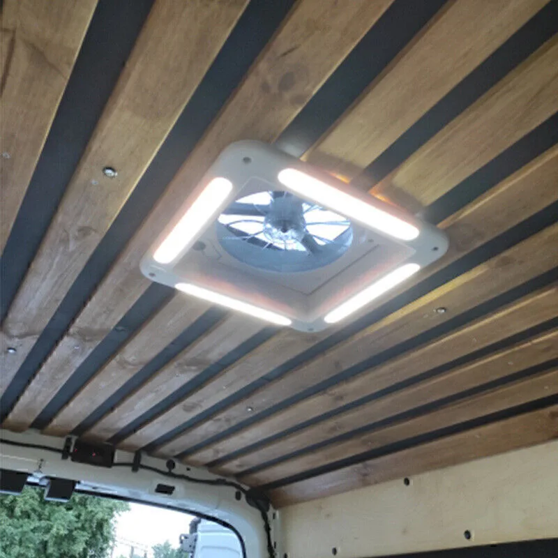 14" Roof Vent Fan Camper Van Motorhome w/ LED Light White RV Caravan Skylight Vent image 4
