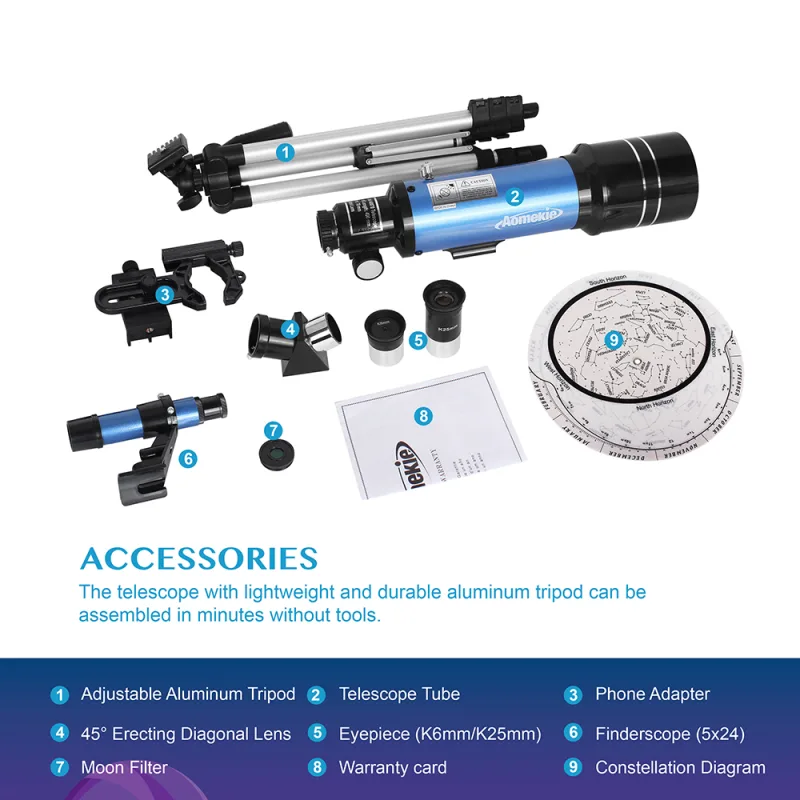 40070 Telescopes for Astronomy Beginners kids and Adults 70mm Astronomical Telescopes with Adjustable Tripod K6/25 Eyepi image 6
