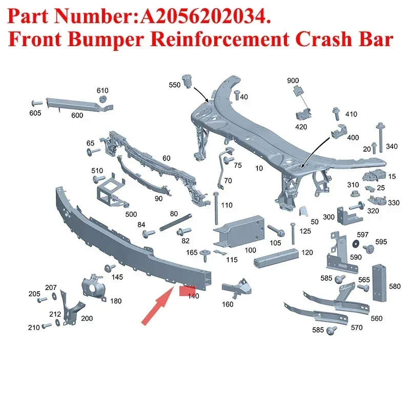 FOR MERCEDES C CLASS W205 14-2019 FRONT BUMPER REINFORCER CRASH BAR A2056202034 Front Bumper Iron Beam image 2