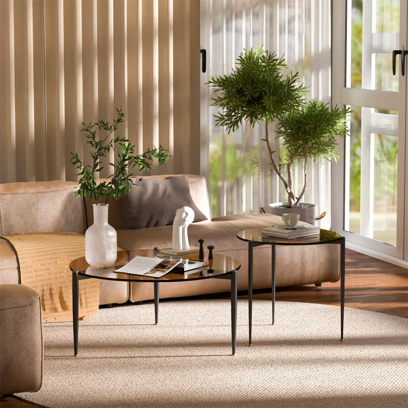 Round Tempered Glass Coffee Table Modern Side Table Decorative Center Table with Metal Legs for Living Room Office image 4