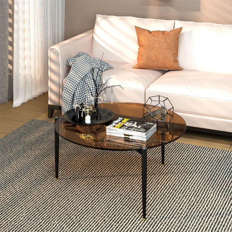 Round Tempered Glass Coffee Table Modern Side Table Decorative Center Table with Metal Legs for Living Room Office image 5