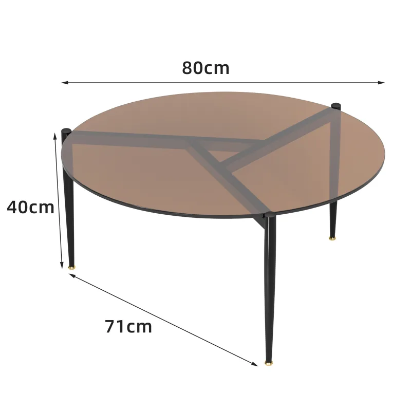 Round Tempered Glass Coffee Table Modern Side Table Decorative Center Table with Metal Legs for Living Room Office image 6