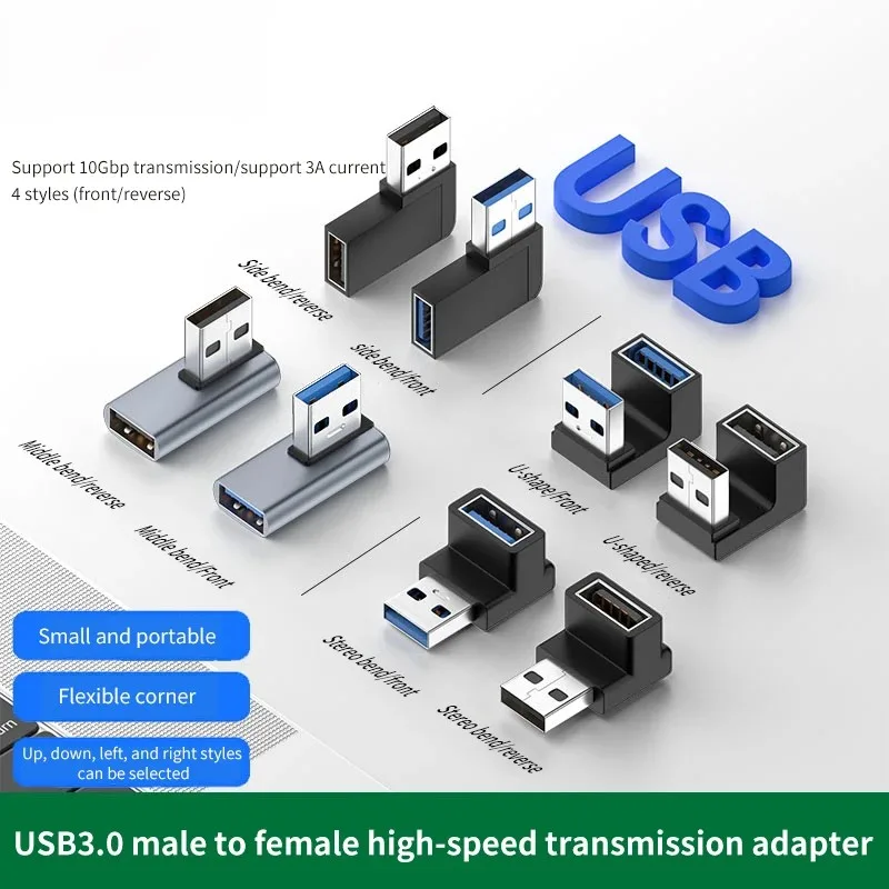 90 Degree Right Angle USB 3.0 Extension Adapter Upward Elbow USB Connector For PC Male to Female Extension Plug Converte image 2