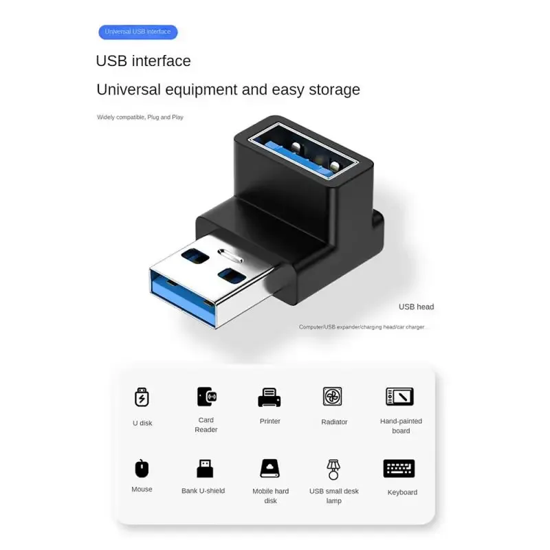 90 Degree Right Angle USB 3.0 Extension Adapter Upward Elbow USB Connector For PC Male to Female Extension Plug Converte image 4