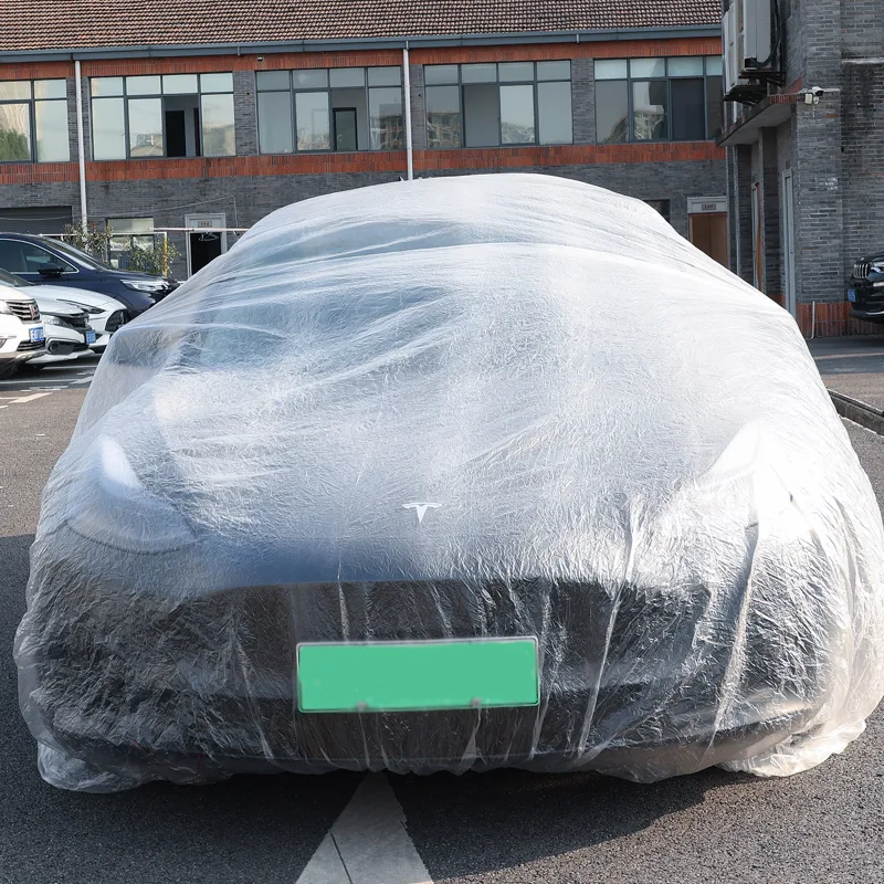 Universal Disposable Car Cover Clear Rain Proof Dustproof Thickened Plastic Vehicle Outdoor Garage 3.8x6.5m Exterior Acc image 2