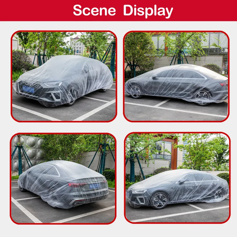 Universal Disposable Car Cover Clear Rain Proof Dustproof Thickened Plastic Vehicle Outdoor Garage 3.8x6.5m Exterior Acc image 3