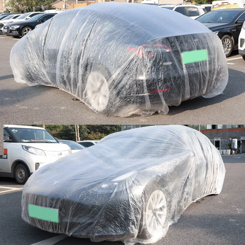 Universal Disposable Car Cover Clear Rain Proof Dustproof Thickened Plastic Vehicle Outdoor Garage 3.8x6.5m Exterior Acc image 6