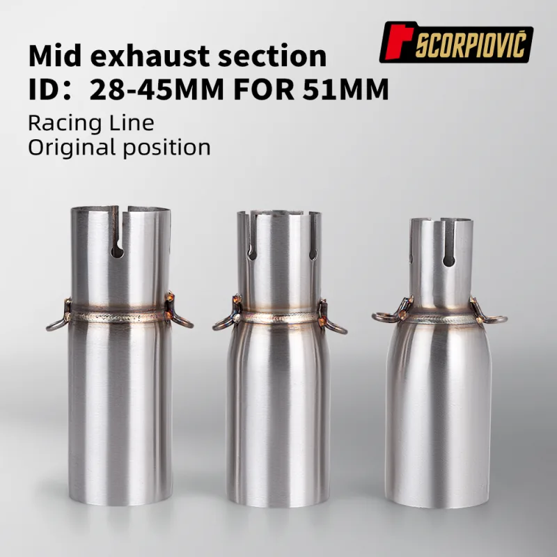 Motorcycle Modified Exhaust Pipe, Suitable for 28-45mm Adapter, 51mm Middle Link Pipe, Various Sizes image 1