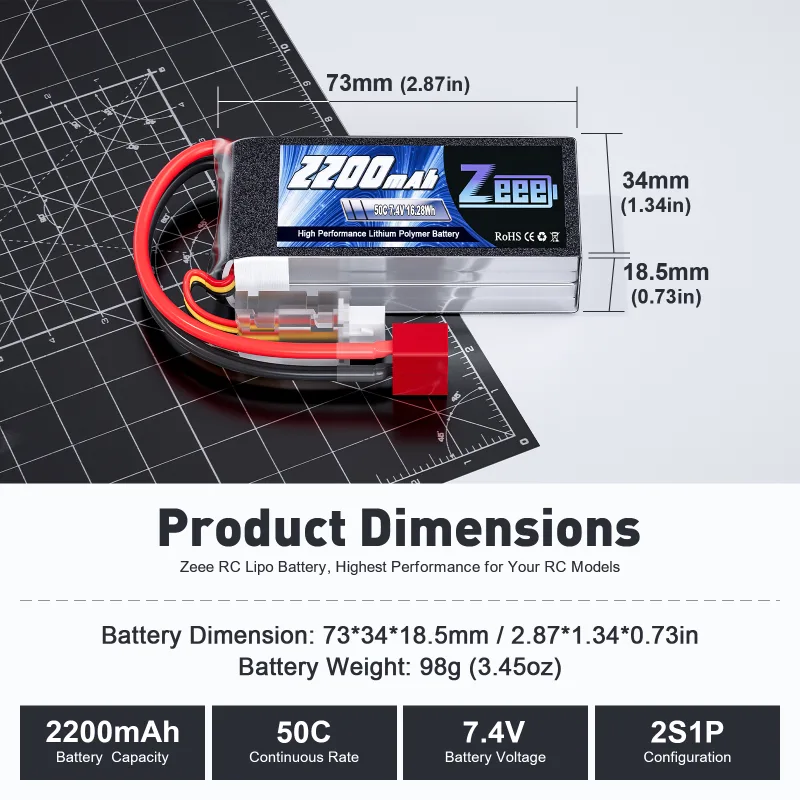 Zeee 7.4V 2200mAh LiPo Battery 2-Pack image 2