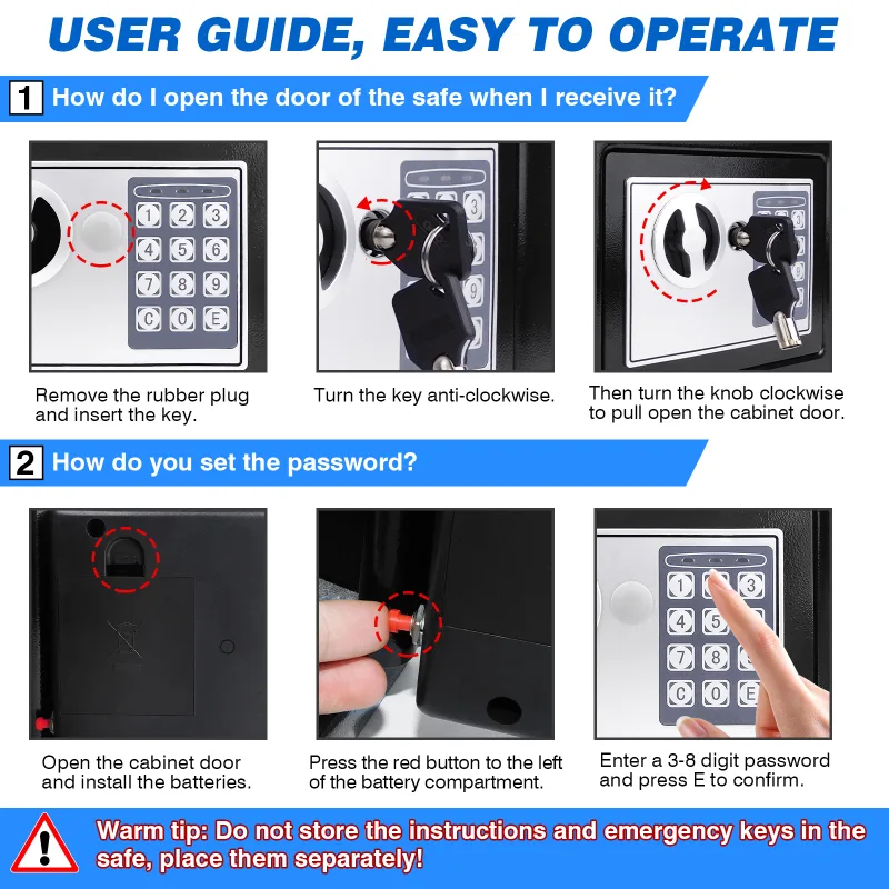 Safe Box Digital Safety Electronic Money Box for Cash Home Office, Jewelry, Large Capacity Security Steel with keys and  image 2